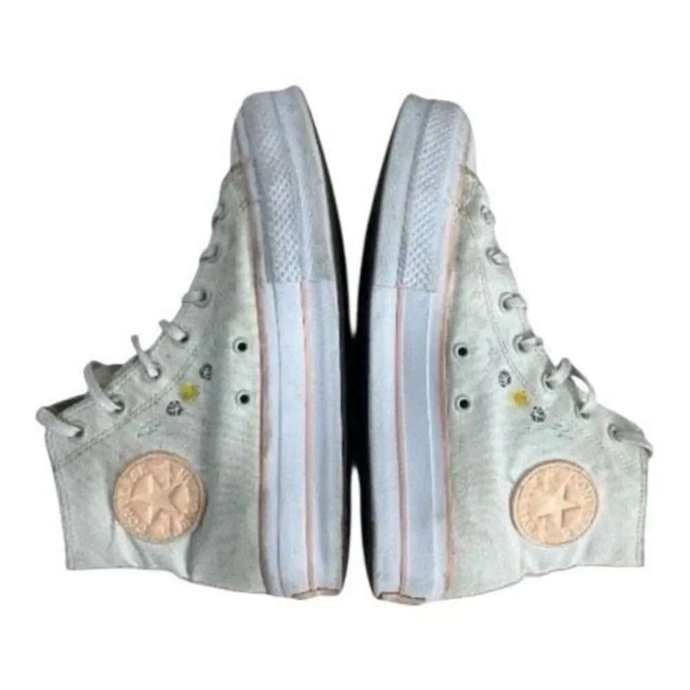 Converse Chuck Taylor All Star Lift High White Sun & Cloud Embroidered Shoes 9